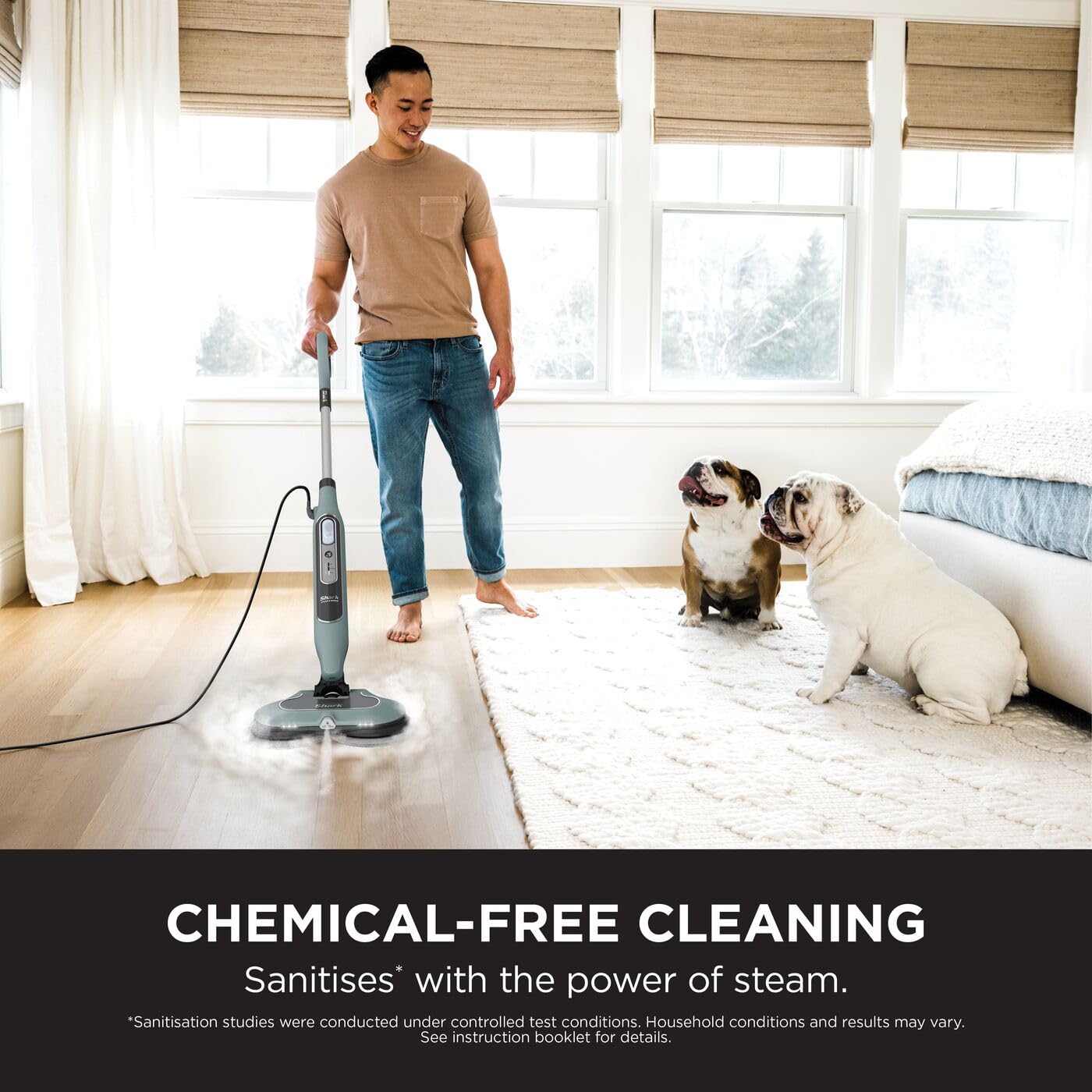 Shark Steam Mop, Automatic Steam and Scrub Steam Mop with Steam Blaster & 6 Dirt Grip Pads, 3 Steam Settings, Stain & Dirt Removal, For all Sealed Hard Floors, 8m Cord, Sage Green, S8201UKCP