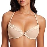 DOBREVA Women's Mesh Front Closure Racerback Bra Lace Trim Unlined Underwire Sexy Plunge Sheer Bras Y Back Beige - Sheer Mesh 40C