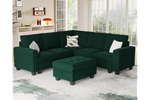 Belffin Velvet Modular Sectional Sofa Convertible L Shaped Couch with Storage Ottoman Sectional Couch with Reversible Chaises Corner Sofa Set Green