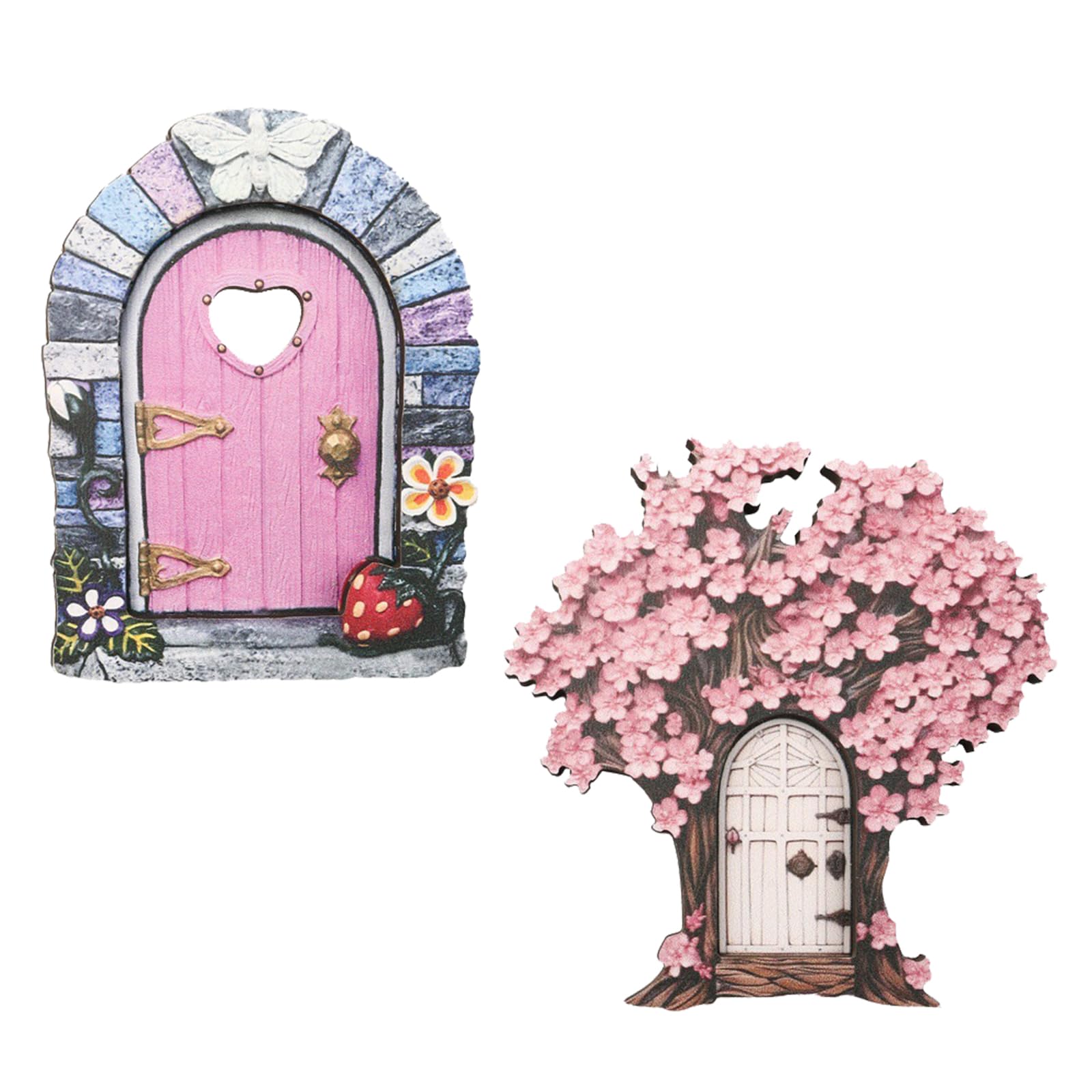Embhlitfe 2 Pieces Wooden Fairy Doors Garden Elf Door Adorable Fairy Miniatures Garden Miniature Ornaments for Trees Gardens Outdoors Indoor or Outdoor (A)