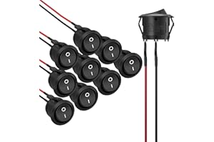 APIELE 10Pcs Rocker Switch ON Off KCD1 Mini Round Toggle Switch SPST 2Pin Snap-in Design Car Boat Automotive with Wires Pre-Wired AC 6A/250V 10A/125V 12VDC
