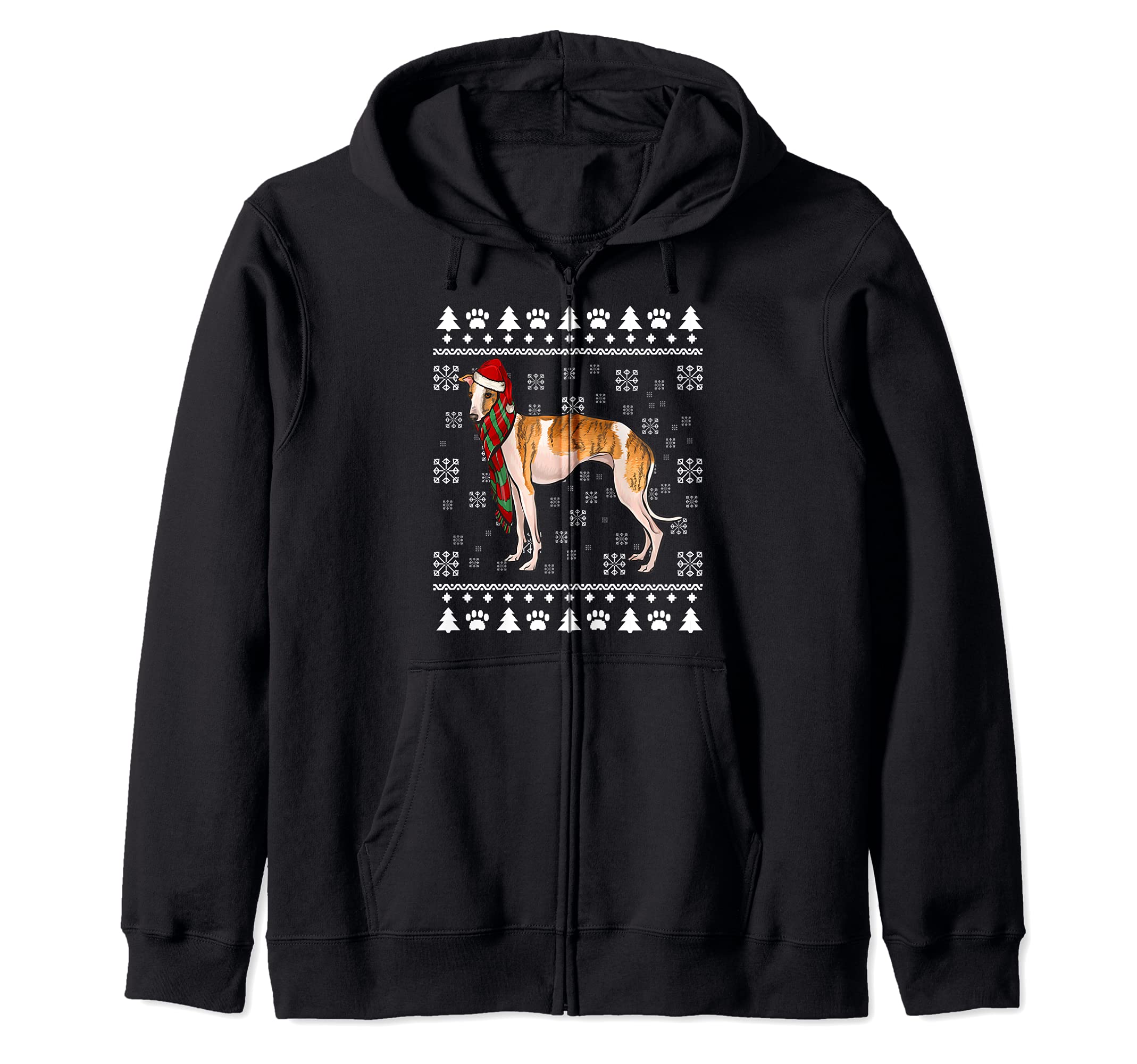 Whippet Dog Santa Hat Xmas Ugly Christmas Zip Hoodie