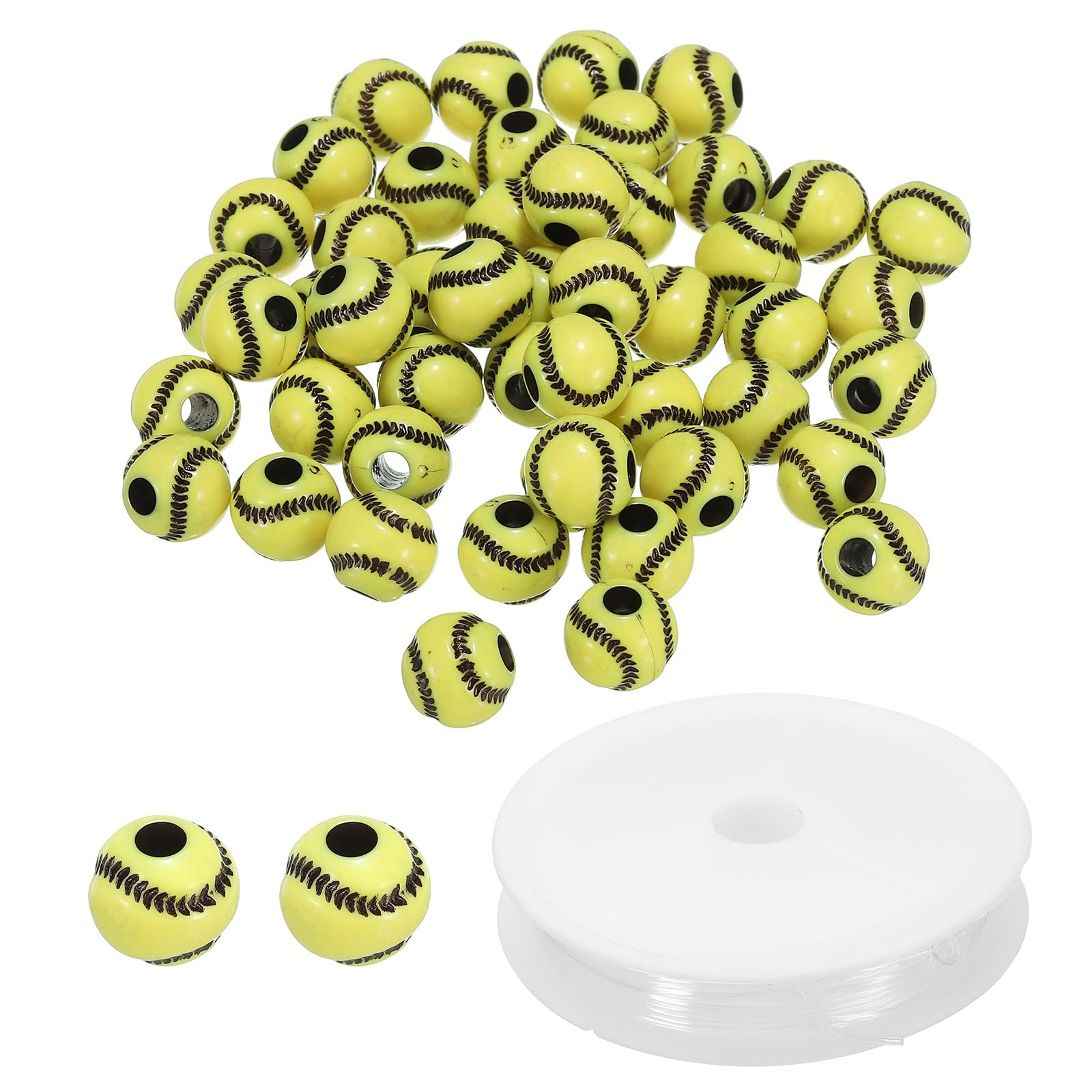 PATIKIL 12mm Acrylic Softball Beads Bulk, 100 Pack Sports Ball Beads Bulk Round Sports Spacer Beads with 4.4 Yard Elastic Rope for DIY Crafts Bracelet Necklace Making, Yellow Black — image 1