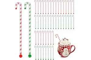 FYSUIMU 48Pcs Christmas Coffee Stirrers Red Green Candy Cane Cocktail Stir Sticks Xmas Plastic Drink Swizzle Stick for Hot Chocolate Bar Supplies Winter Home Party Decor