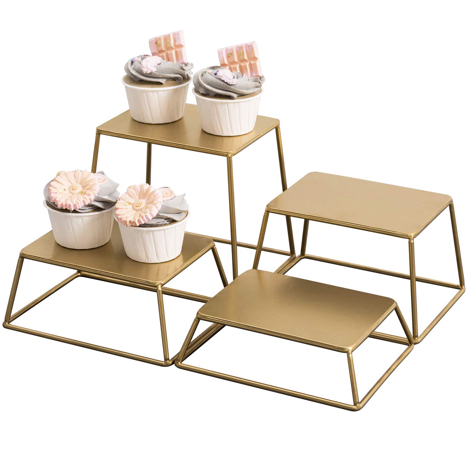 Photo 1 of MyGift 4 Piece Set Modern Brass Tone Metal Nesting Tabletop Cupcake Display Risers, Food Appetizer Dessert Buffet Table Serving Stands for Home Party Event Retail (6.0 L x 4.25 W)