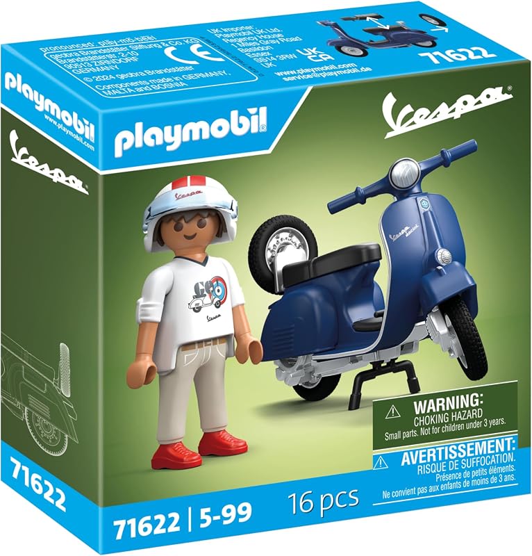 71622 1969 Vespa 150 Sprint Veloce, Bleu - Comprend Un Personnage, Une Vespa, Deux selles, Une Roue de Secours Amovible Ainsi Que des Accessoires - Dès 5 Ans