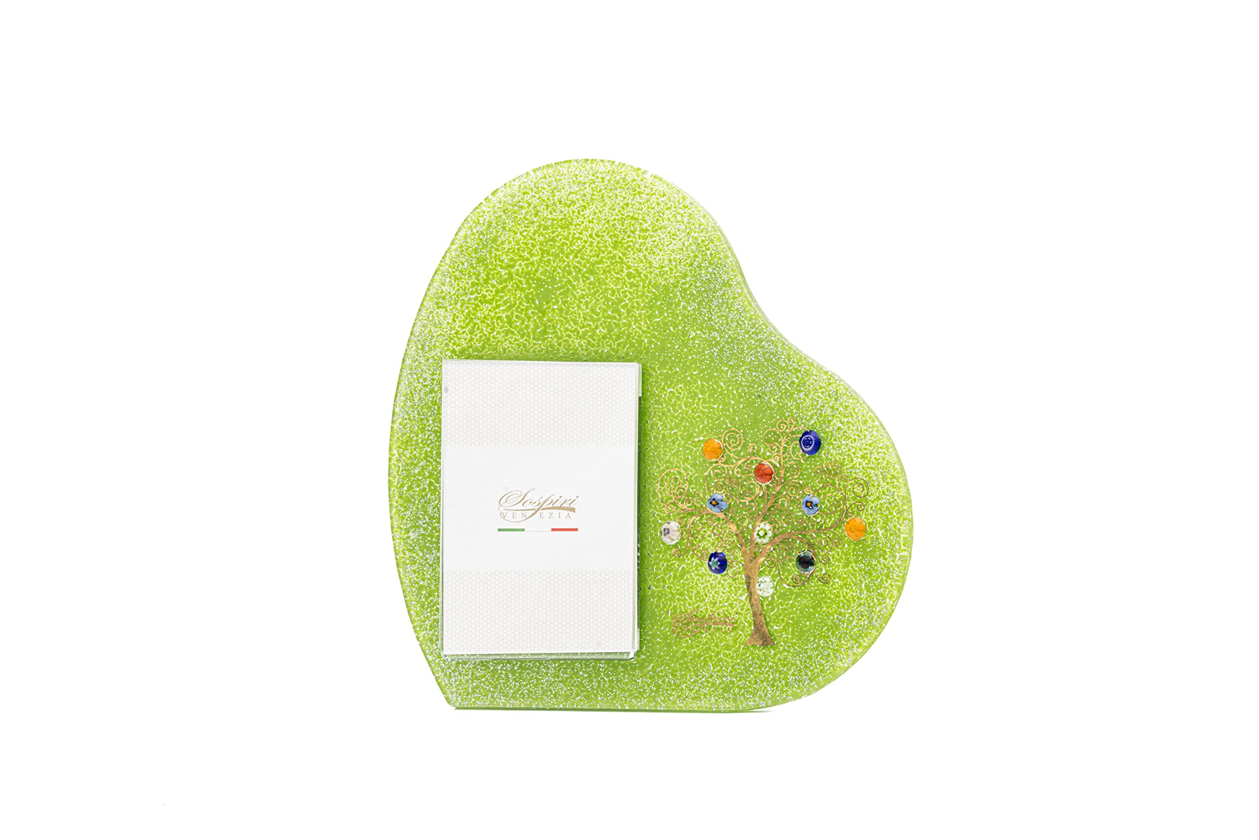 Sospiri Venezia Photoframe Heart-shaped Murano Glass Decor Tree of Life with Murrines Desk or Table Frame Photo cm 7x10 Gift Idea Handmade Made in Italy (19x19)
