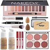 12-Color Pro Makeup Kit for Women - Eyeshadow, Foundation, Lipstick, Blush, Brushes, Eyeliner Stamp