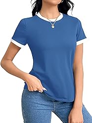Remidoo Womens Ringer Tee Crew Neck Color Block