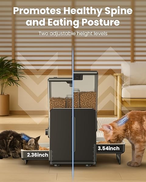 CITYFLEE AUTOMATIC CAT FEEDER FOR 2 CATS, 5L/20 CUPS FOOD DISPENSER WITH ADJUSTABLE RAISED DOUBLE BOWLS, DETACHABLE CONTROL PANEL, TIMED CAT AND DOGS FEEDER FOR DRY FOOD, DUAL POWER SUPPLY