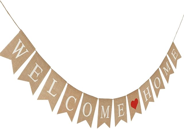 Katoom Striscione Bentornato A Casa Welcome Home Bandiera Iuta Protezione Ambientale Naturale Decorazione Cuore Porta Stanza Giardino Riunione Di Famiglia Inaugurazione Della Casa Amazon It Casa E Cucina