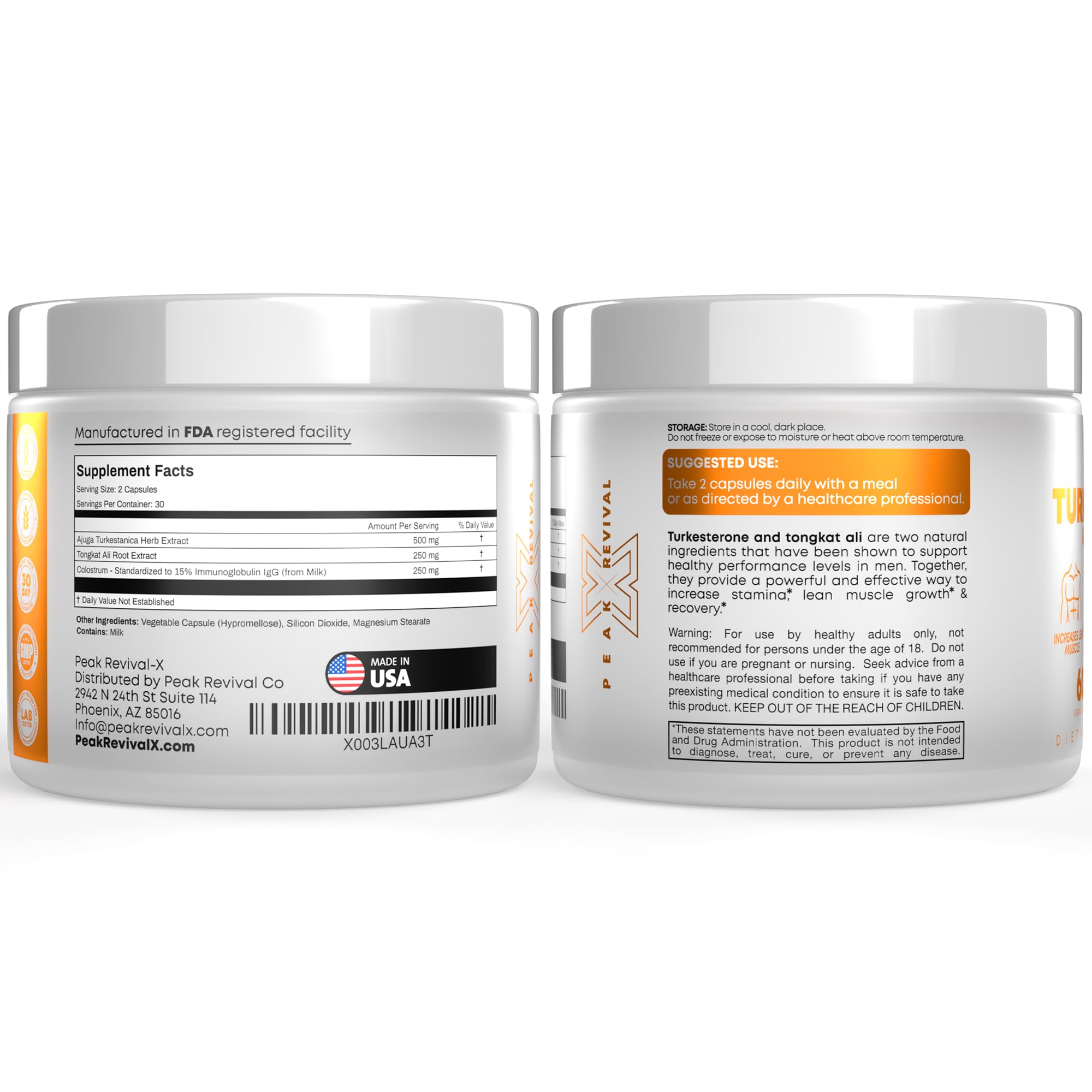 Turkesterone & Tongkat Ali 1000mg Supplement - 500mg Ajuga Turkestanica Per Serving Increase Stamina, Lean Muscle Growth & Recovery - Made in The USA (60 Capsules)