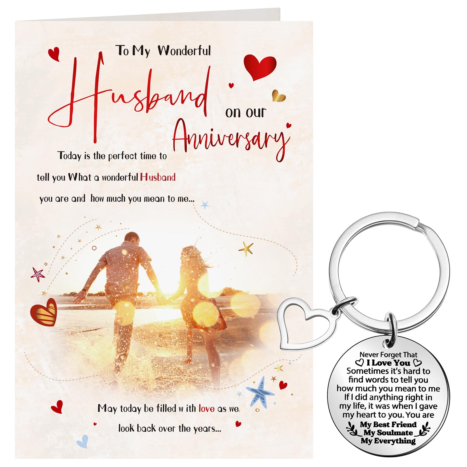 Tenare Husband Anniversary Card Gifts for Him Husband Keyring from Wife Never Forget That I Love You Keychain Soulmate Greeting Card for Him White Envelope for Anniversary