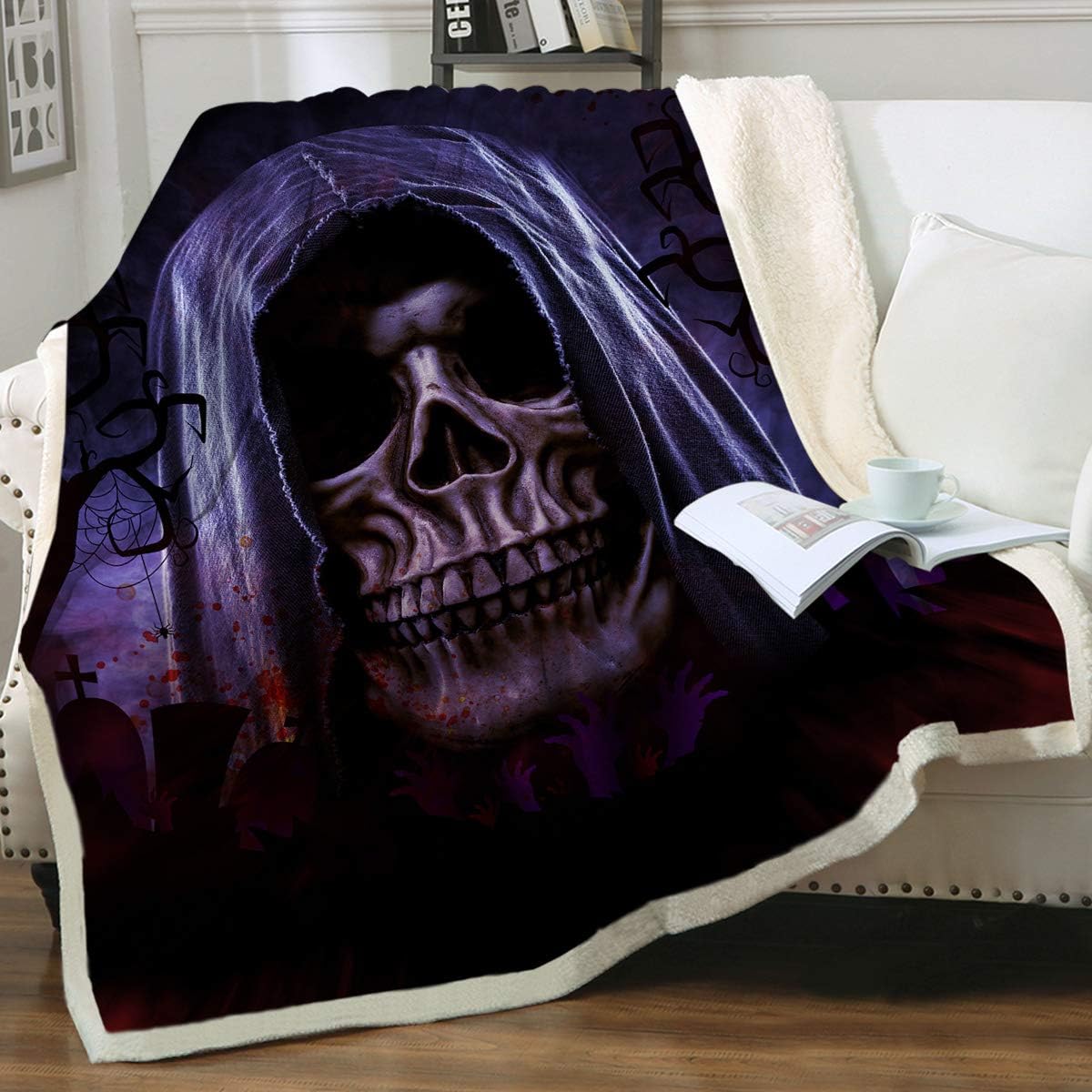 Amazon Com Sleepwish Skull Blanket For Men Purple Long Hair Skull Plush Throw Blanket Fuzzy Soft Blanket Gothic Sherpa Fleece Blanket For Bed Couch Chair Twin 60 X 80 Home Kitchen