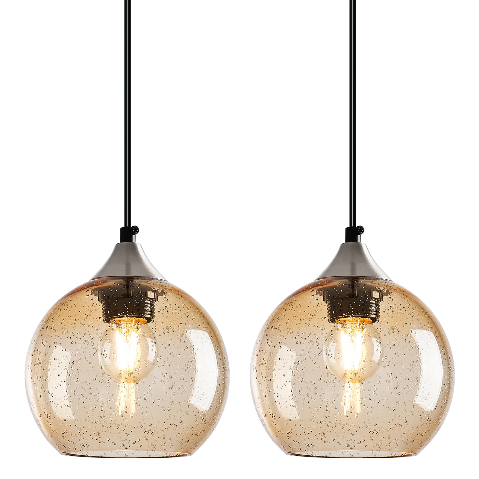 Photo 1 of LBSQJ Light Brown Glass Pendant Lights Kitchen Island Globe Pendant Light Fixtures Modern Pendant Lighting for Bedroom Living Dining Room Light Fixture (5.9 in, 2 Pack)