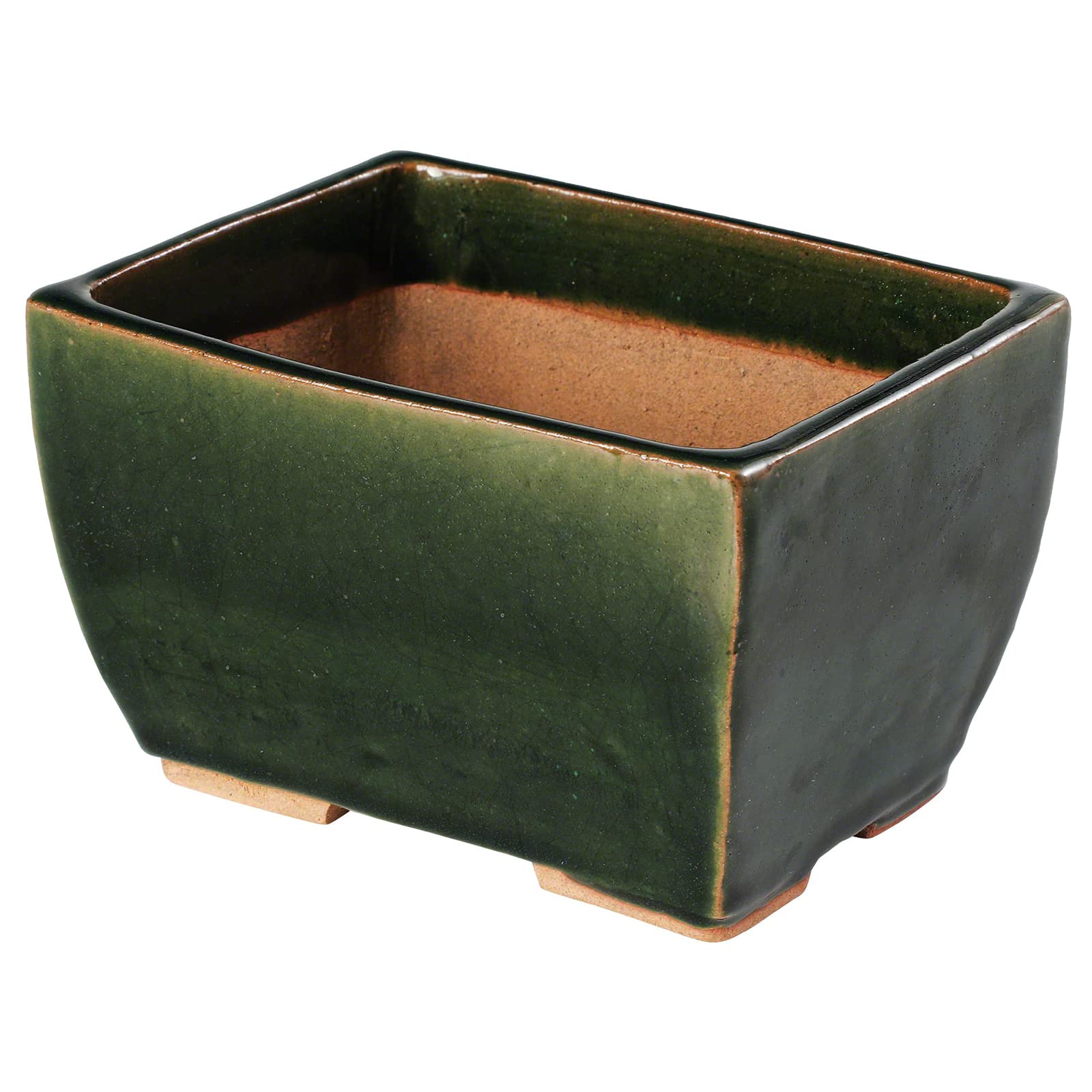 Wazakura Tokoname Bonsai Pot, 13.5cm (5.3 in), Small Handmade Rectangular Green Glazed with Drainage Holes, Made in Japan, Ceramic Plant Pots Indoor and Outdoor, Decorative Flower Planter
