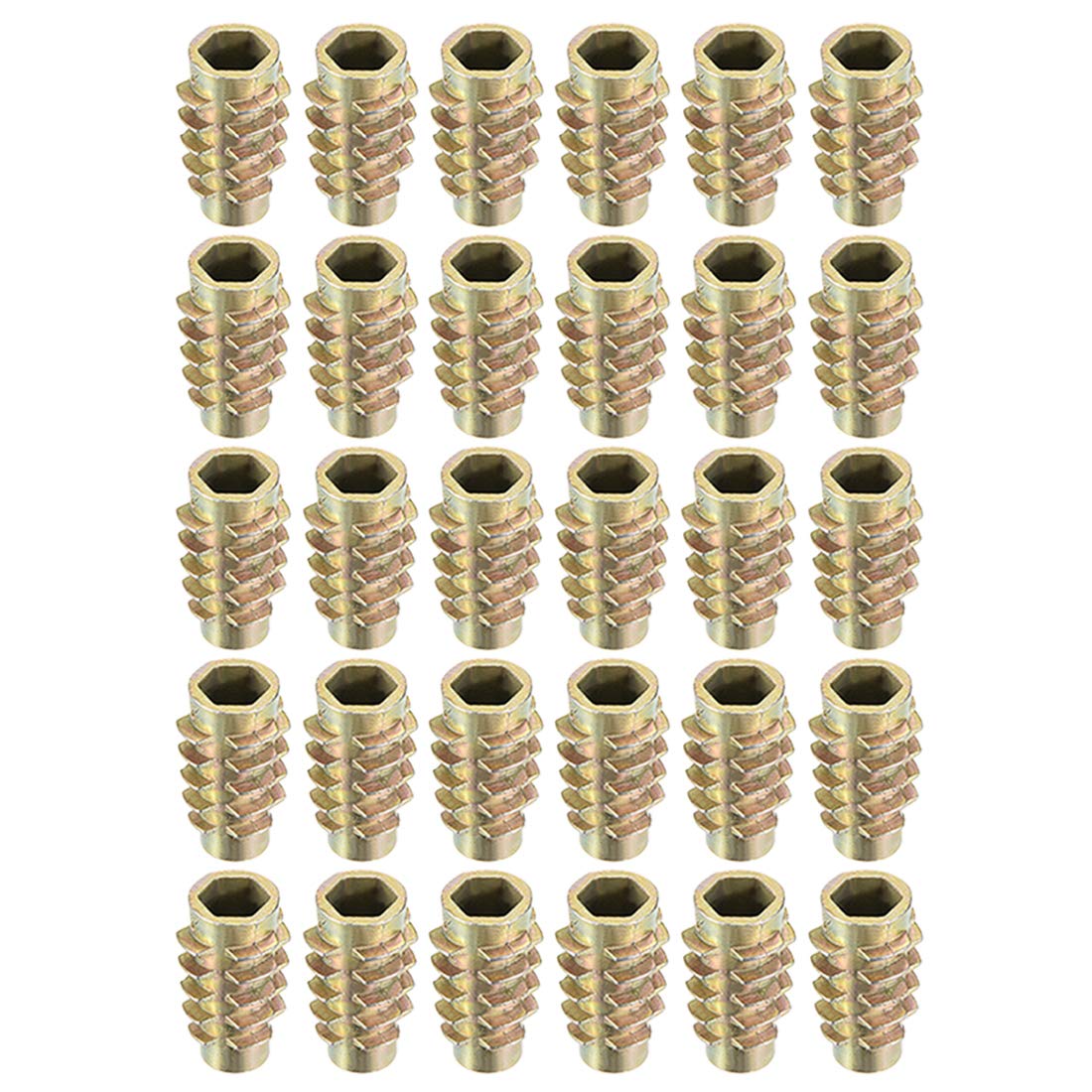 sourcing map Furniture Threaded Insert Nuts Zinc Alloy Hex-Flush M6 Internal Threads 20mm Length 30pcs