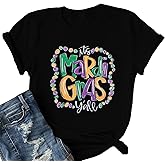 Graphic Shirts Women Fat Tuesday T Shirt Carnival Outfit Holiday Bleached Short Sleeve Tee Tops