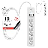 GE 6-Outlet Surge Protector, 2 Pack, 10 Ft