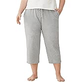 Weintee Women's Plus Size Cotton Capris with Pockets