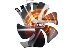 VODA Heat Powered Stove Fan 6 Blades, 120° Rotation Left-Right with Button Control, Efficient Wood Stove Fan for Heat Distribution in Fireplaces and Wood Stoves - Ideal for Eco-Conscious Homeowners