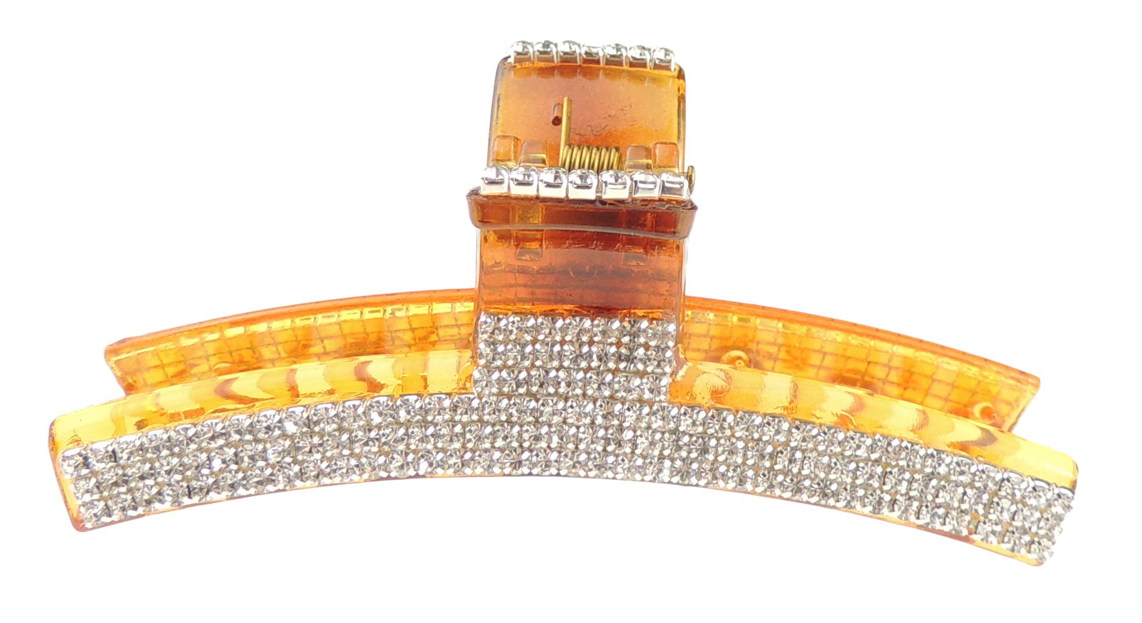 Extra Sparkly Women Girls Crystal Diamante Rhinestone Gems Wave Jaw Clip Octopus Clamp Grip Bridal Wedding Party Styling Fine Thin Hair Accessories Butterfly Claw Curved 3 Row Line (Brown)