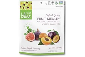 Fruit Bliss Dried Fruit Mix – Fruit Medley of Organic, Dried & Pitted Apricots, Plums & Figs - Organic Fruit Snacks, Dried Fruit Snacks, Resealable Pouches, Gluten-Free Vegan Snacks (3 Pack 5oz. Each)