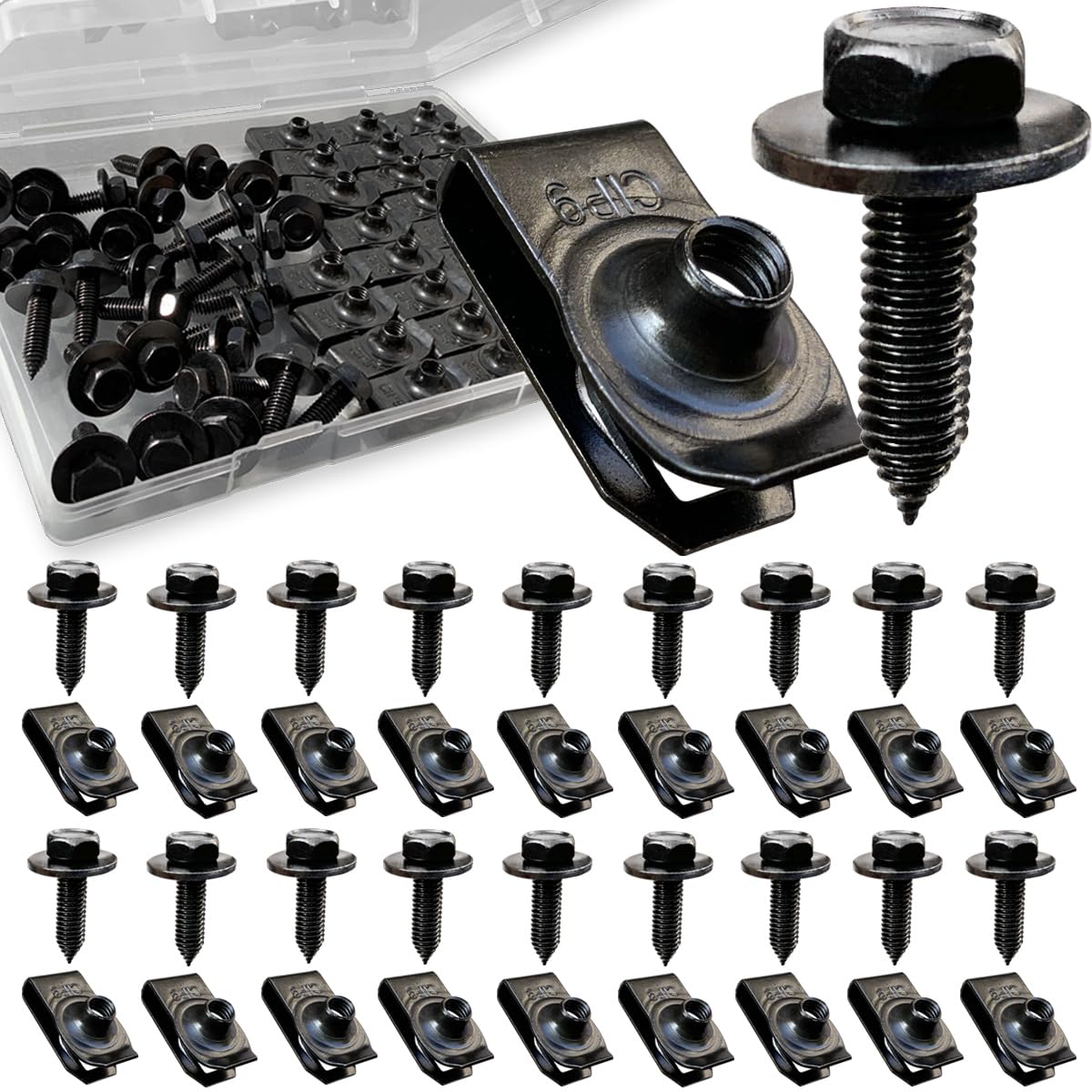 Photo 1 of 60PCS 1/4 U Nut Clips & Hex Head Automotive Body Fender Bolts Kit for Most Cars as a Bumper Clips, U Clips, Fender Clips, Auto Body Clips and Fasteners, Automotive Clips or Fender Liner Clips etc.