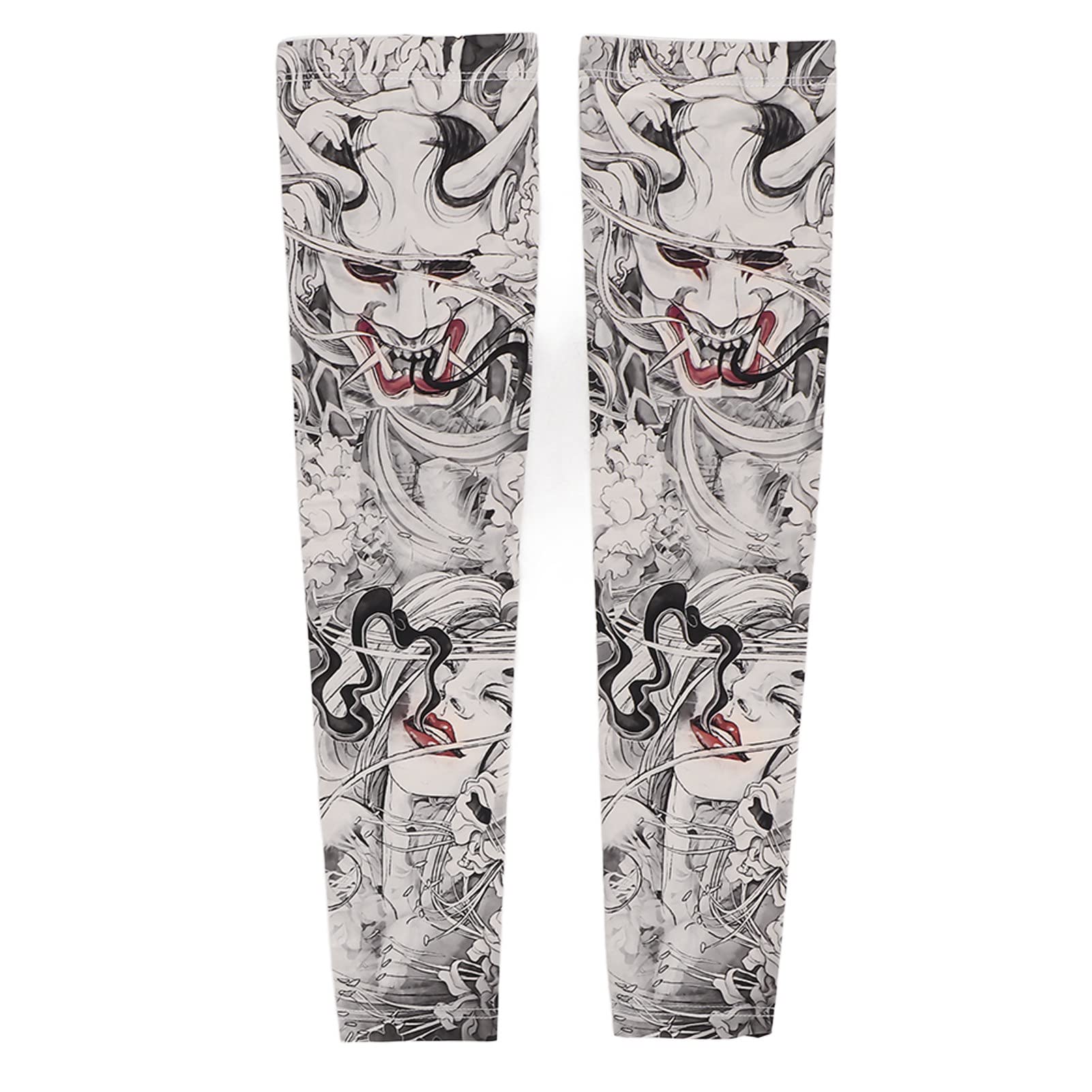 1 Pair Ice Silk Tattoo Pattern Sleeves, Summer UV Sun Protection Compression Arm Sleeves for Men Women, Outdoor Cycling Sun Protection Arm Sleeves