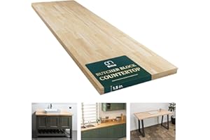 Bme Hevea Solid Wood Butcher Block Countertop, Wood Table Top, Butcher Block Desk Table Top for DIY Kitchen Island, Washer Dryer, or Workstation – Unfinished - 72" L x 25" W x 1.5" Th