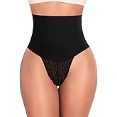 Werena Tummy Control Thong Shapewear for Women Mid High Waisted Body Shaper Underwear Lace Shaping Thong Girdle Panties