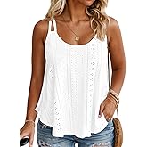 ROSRISS Womens Summer Plus Size Tank Tops Embroidery Scoop Neck Spaghetti Strap Camisoles Sleeveless Eyelet Shirts XL-5XL