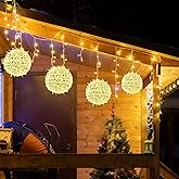 Outdoor Christmas Balls Lights Tree Lights Waterproof, 4 Pack 7.87" LED Hanging Globe Sphere Lights with 8 Lighting Modes Memory Timer Plug for Party Wedding Xmas Porch Patio Garden Yard Decorations