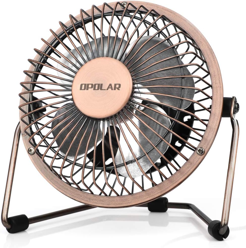 OPOLAR 4 Inch USB Small Desk Fan, Ultra-Quiet Design, with 360 Rotation, 3.8 ft Cable, Portable Cooling for Home & Office,Brown