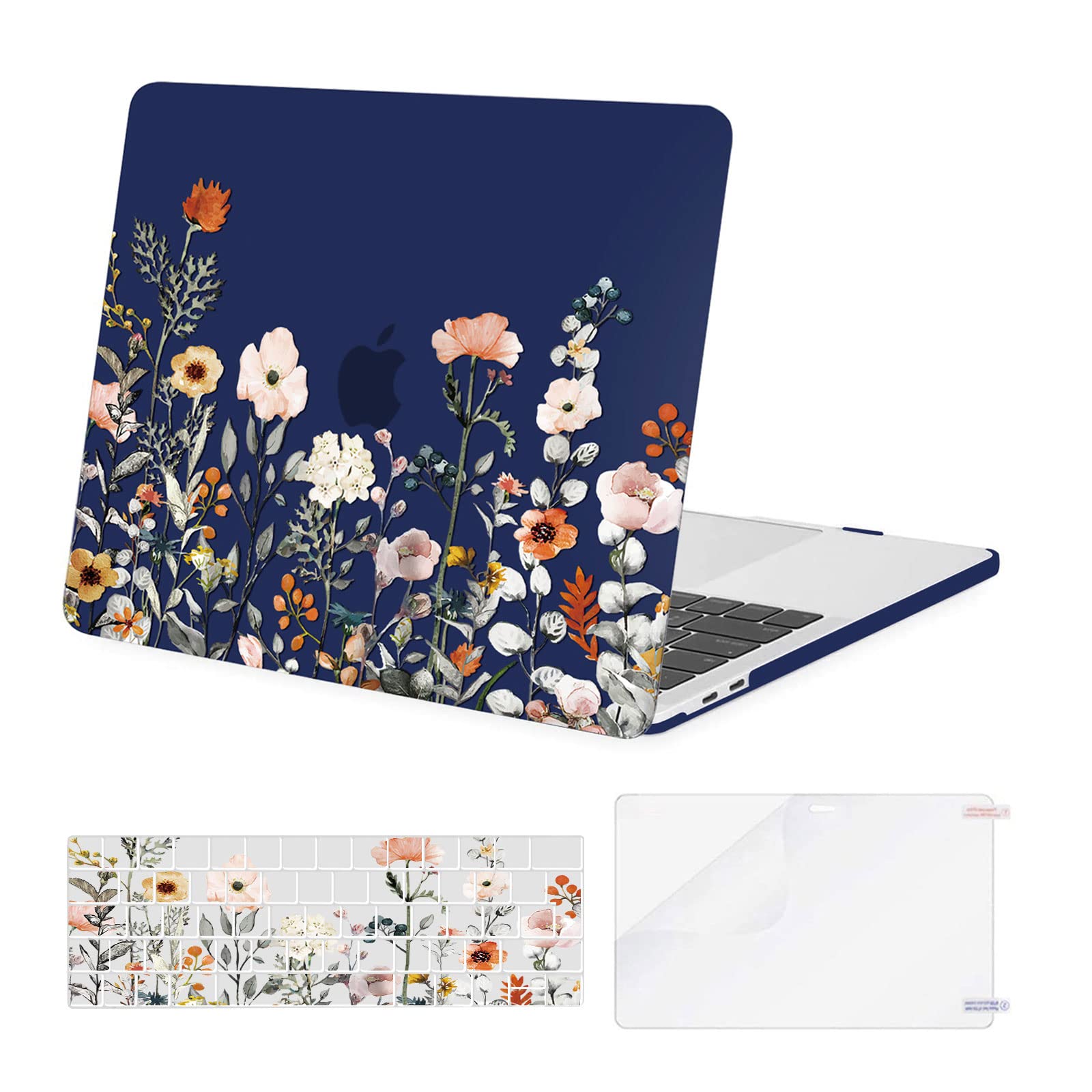 MOSISO Compatible with MacBook Pro 13 inch Case M2 M1 2026 2025 2024 2023-2016 A2338 A2289 A2251 A2159 A1989 A1706 A1708, Garden Flowers Hard Shell Cover &Keyboard Skin&Screen Protector, Blue