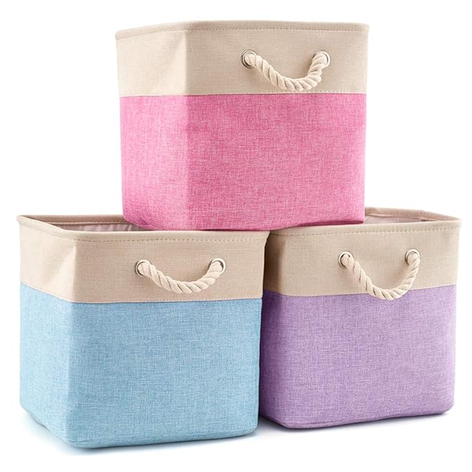 EZOWare Collapsible Storage Cube Basket [3Pack] Foldable Canvas Fabric