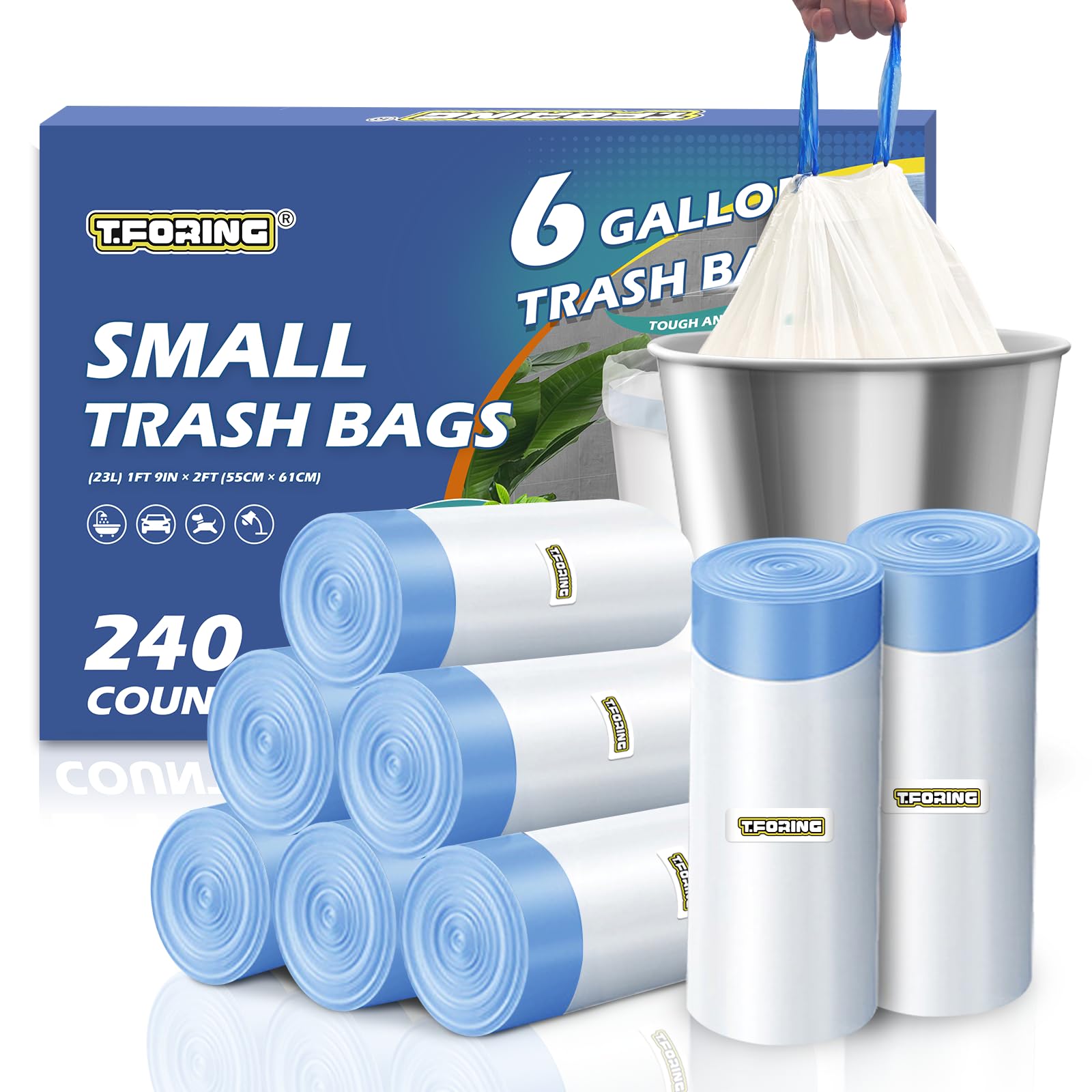 240 Count 6 Gallon Trash Bags Drawstring - Medium