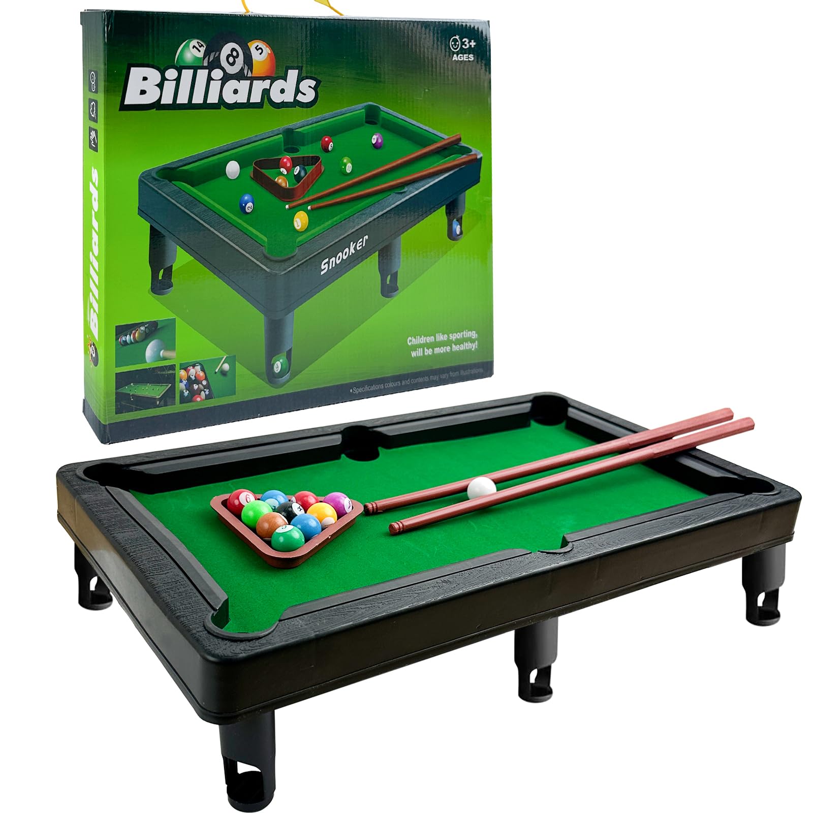 YumSur Mini Pool Table Game,Billiards Table Pool Table Set 11 Balls 2 Cues and 1 Triangle,Portable Games Table Game,Stress Relief Tabletop Snooker Game Set Kids and Adults,GREEN (style 2)