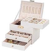 Homde Small Jewelry Box for Girls: 3-Layer Lockable Organizer (Cloud White) | Removable Tray&amp;Dividers for Flexible Storage - Sort Earrings&amp;Rings&amp;Necklaces for Beginners - Birthday Gift for Teens