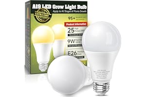 LEDERA Grow Light Bulbs, 100W Equivalent Plant Light Bulbs Full Spectrum, A19 9W LED Grow Light Bulbs 3000K E26 Base, Grow Light for Indoor Plants, Seed Starting, Flowers, Garden, Greenhouse, 2-Pack