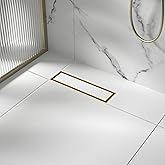 Bernkot Linear Shower Drain 12", Brushed Gold Floor Drain with Tiled Insert Grate & Hair Strainer, 304 Stainless Steel Bathroom 2-in-1 Tiled in Drain, CUPC Certified (Brushed Gold, 12'')