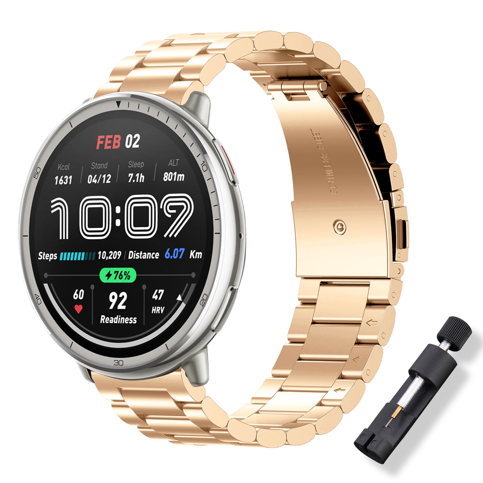 ToVioc Watch Strap for Amazfit Active 3 Premium/Active 2 Square/Active2/Bip 3 Pro, 20mm Elegant Classic Stainless Steel Metal Replacement Watch Strap for Garmin Vivoactive 6/Approach J1 - Rose Gold