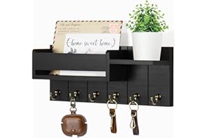 RelaxScene Key Holder Wall Mount - Decorative Key Rack and Mail Organizer with 6 Key Hooks - Wooden Key Hanger with Shelf for Living Room Decor - Rustic Farmhouse Home Entryway Aesthetic Essentials