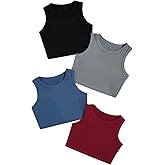 Milumia Girl's 4 Pack Ribbed Knit Round Neck Sleeveless Casual Baisc Crop Tank Top