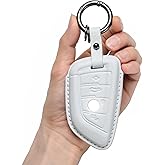 LCXWZNDY for BMW Key Fob Cover Genuine Leather with Keychain,Leather Key Case Protector Compatible with BMW Series 1 2 5 7,New X1 X3 X5 X6 Smart Key Anti-dust Full Protection