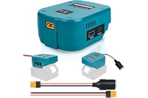 FIIHIO 18V to 12V Step Down Converter for Makita 18V Battery with Cigarette Lighter Socket,for Power Wheel Battery Adapter with USB Ports & Type C & XT60 Port, for RC Car, DIY Projects,Car Appliances