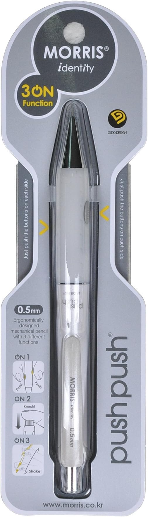Morris Push-push Mechanical Pencil 0.5mm, Knocking and Shaking System, Dual Side Knocking, White Barrel, Dozen (MSP-201-W)