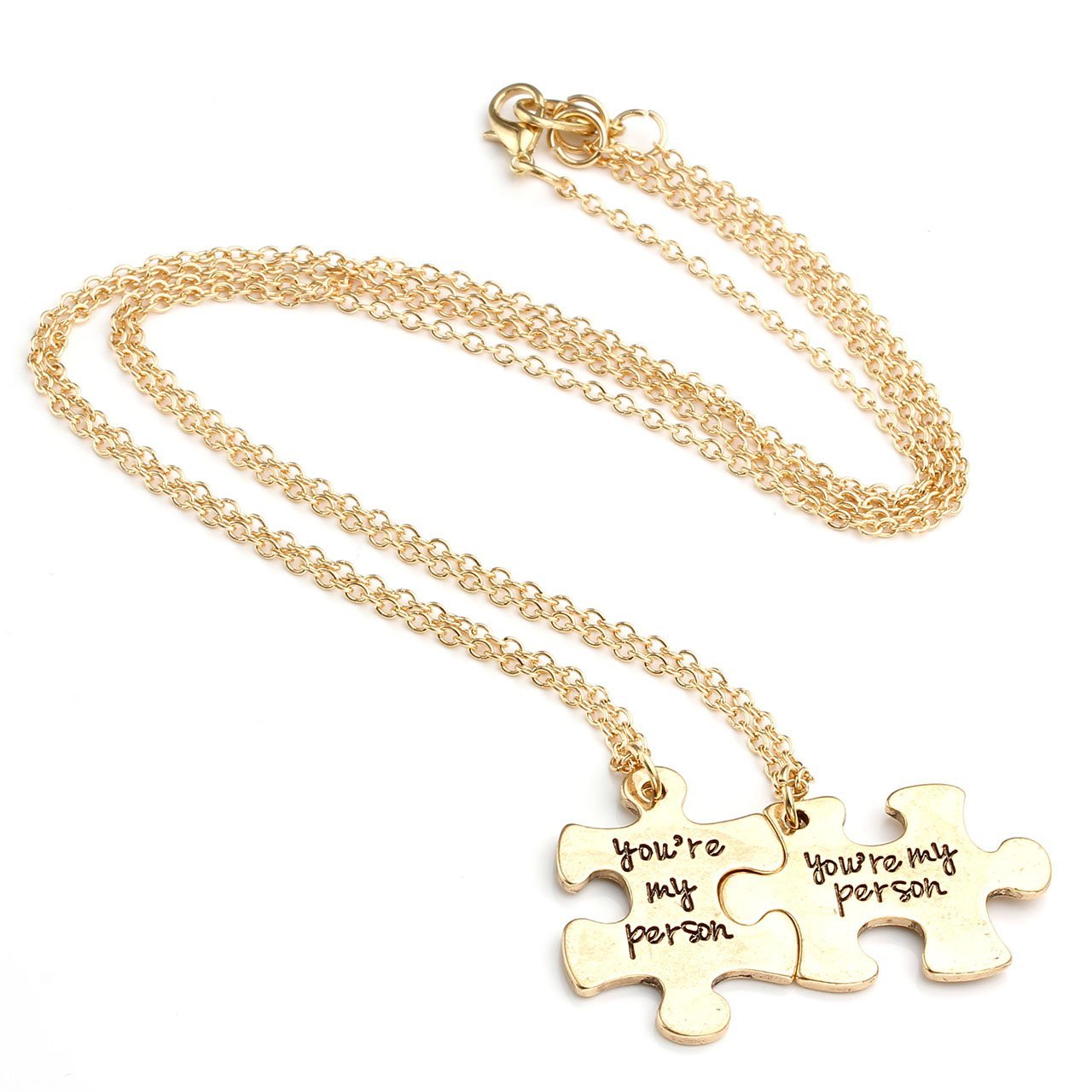 JOVIVI 2pc You Are My Person Puzzle Alloy Pendant Necklace Jewelry Set - Valentines Day Best Friend Gift
