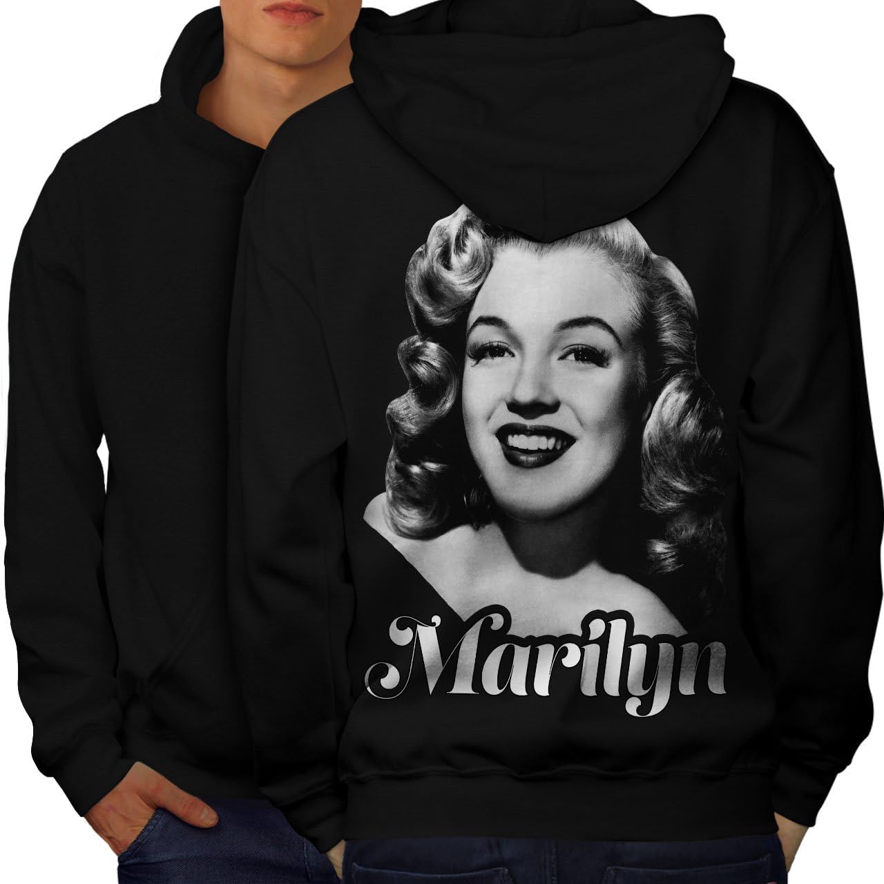 Amazon.com: wellcoda Celebrity She Marilyn Mens Hoodie, Marilyn Printed on The Jumpers Back 