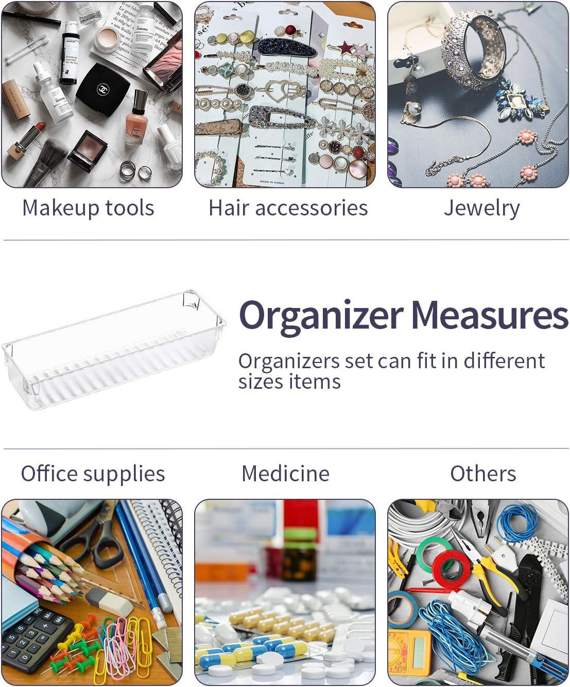 Kootek 9 Pack Desk Drawer Organizer Trays, Large Capacity Kitchen Drawer Organizers Bathroom Plastic Bins Utensils Silverware Cutlery Tray Dividers for Dresser Cosmetic Office Accessories Makeup Tools: Home & Kitchen